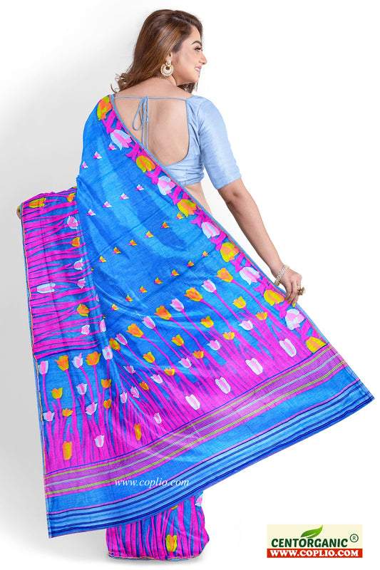 Dhakai Soft Jamdani Bengal saree for women sky blue colour, All Over Tulip weaving Design