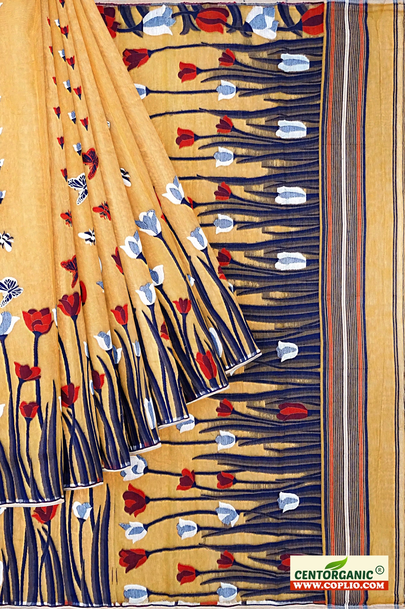 Dhakai Soft Jamdani Bengal saree for women Light Brown Colour All Over Tulip weaving Design