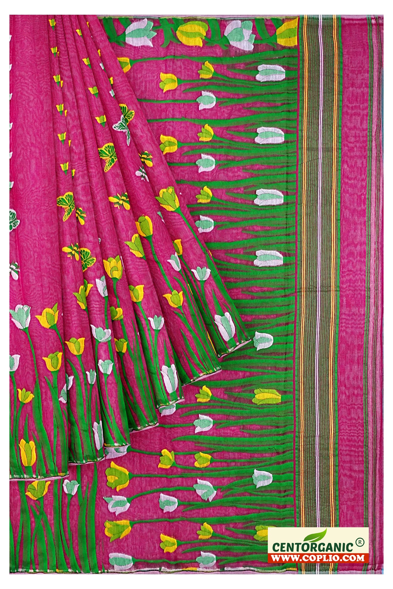 Dhakai Soft Jamdani Bengal saree for women pink colour, All Over Tulip weaving Design