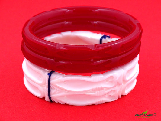 Centorganic Sona Badhano Sakha Pola for women (Big Fish Design), one pair each of sakha and red pola with free wooden jewellery box. (Design code: CS724BA)