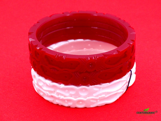 Centorganic Sona Badhano Sakha Pola for women (Fish and Butterfly Design), one pair each of sakha and red pola with free wooden jewellery box. (Design code: CS710BA)