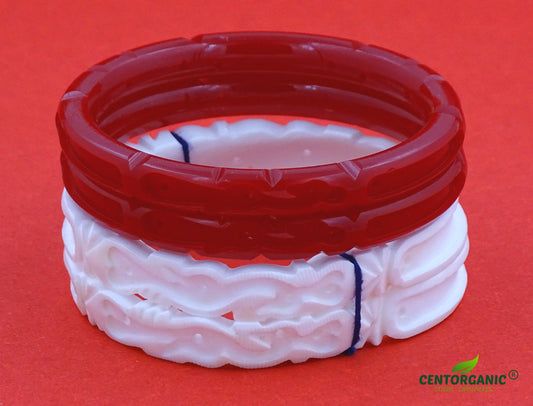 Centorganic Sona Badhano Sakha Pola for women (Peacock Design), one pair each of sakha and red pola with free wooden jewellery box. (Design code: CS725BA)