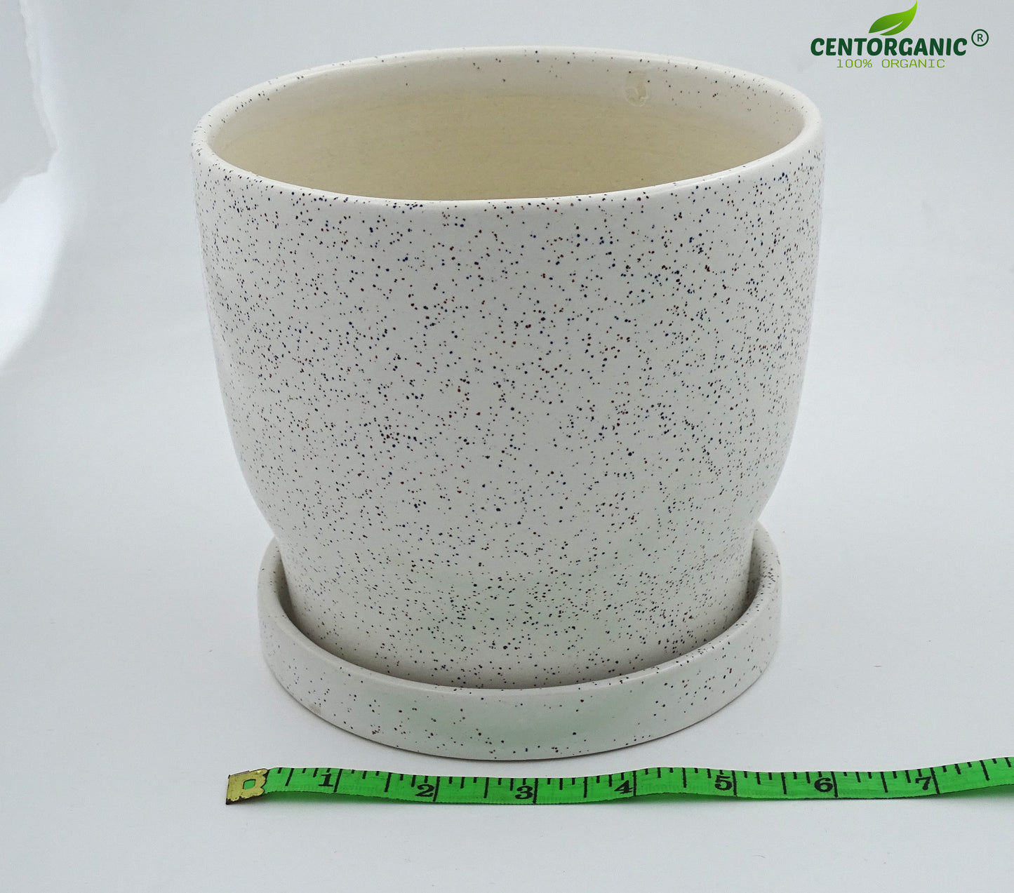 Centorganic Drum Shape Ceramic Big Planter for plants with Base plate, White Colour.