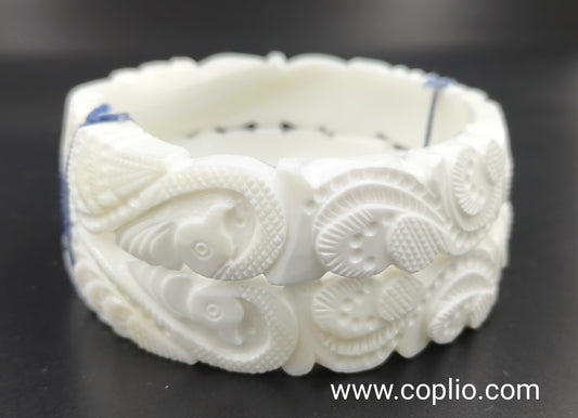 Centorganic Mota Sakha Bangle for women, Full Peacock Design, One pair of thick conch shell bangle (Design Code: CMS07)