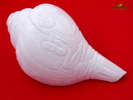 Centorganic Original Shankh Hanuman Ji Murti carving, Beautiful Handicraft big Carving Blowing Shankh, Natural Conch Shell Horn Rare Collectibles (22 CM, 1200 GRAMS)