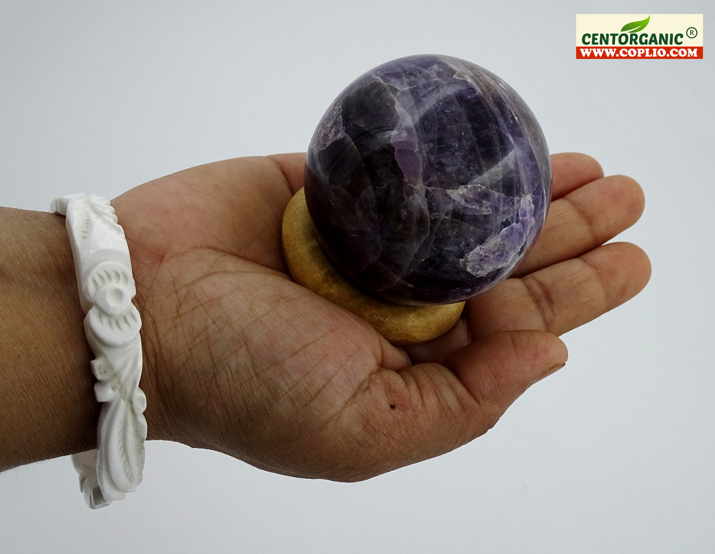 Centorganic Amethyst Sphere Ball, Natural Amethyst Crystal Polished Stones, Polished Reiki Crystal Ball, Amethyst Healing Globe, Reiki semi-precious Stones Crystal 60mm Size (350-400 Gm Weight)