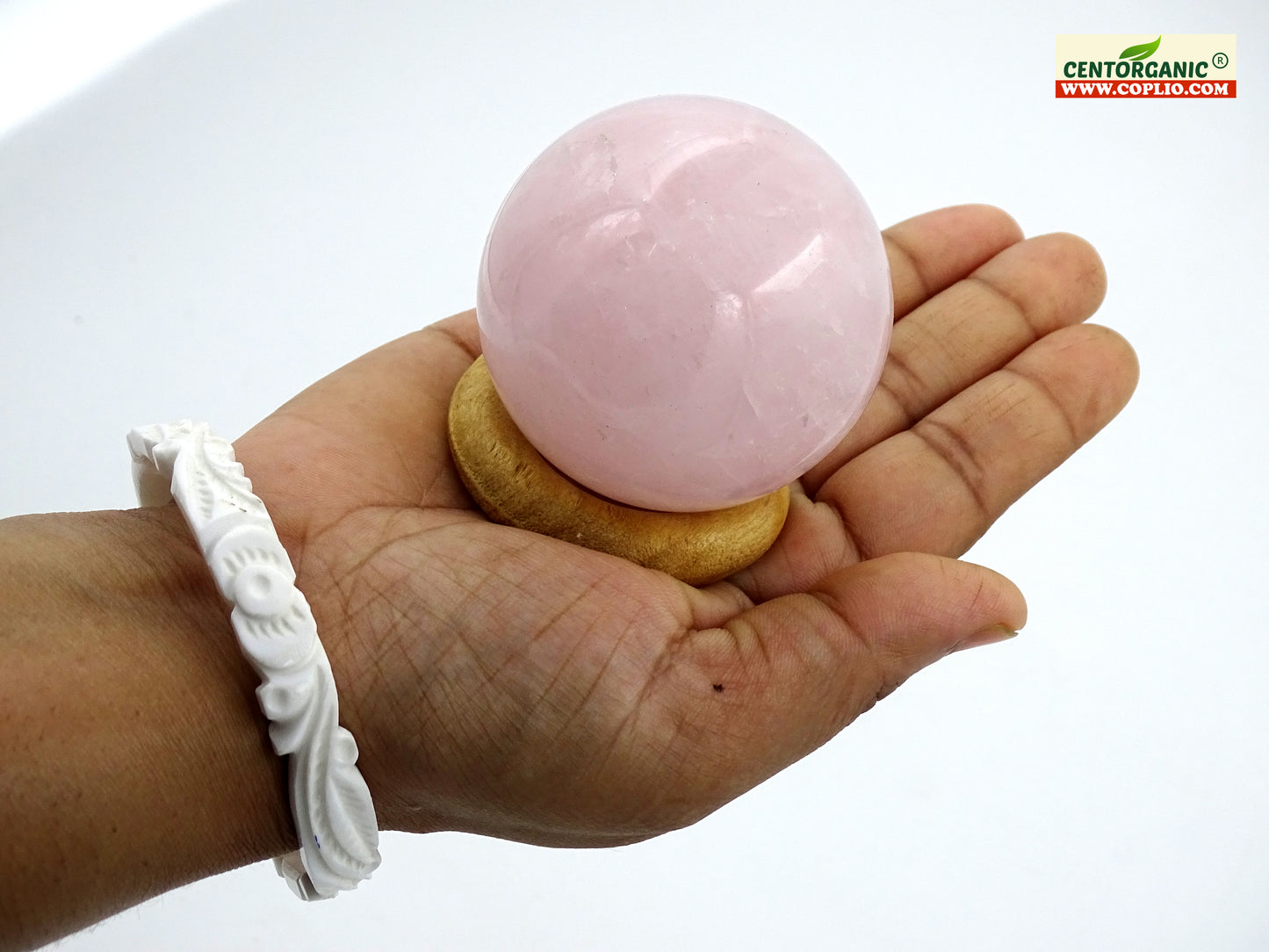 Centorganic Sphatik Rose Quartz Crystal Healing Sphere Ball, Natural Rose Quartz Reiki semi-precious Stones Crystal 50 mm Size (200-250 Gm Weight)