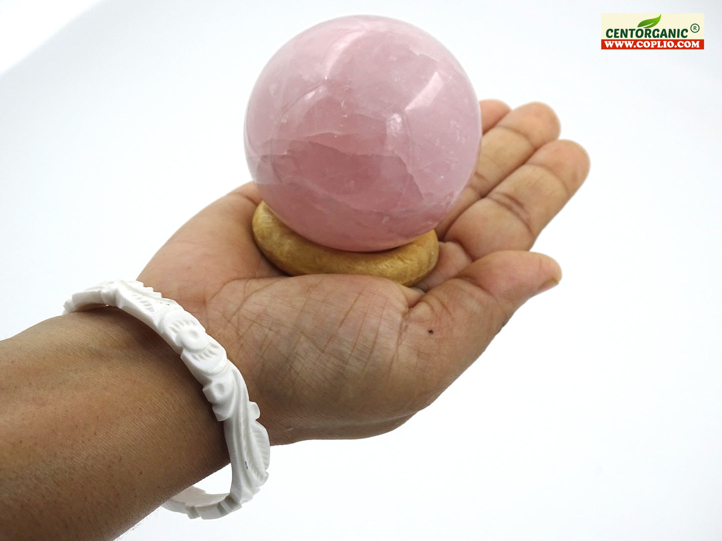 Centorganic Sphatik Rose Quartz Crystal Healing Sphere Ball, Natural Rose Quartz Reiki semi-precious Stones Crystal 60mm Size (300-350 Gm Weight)