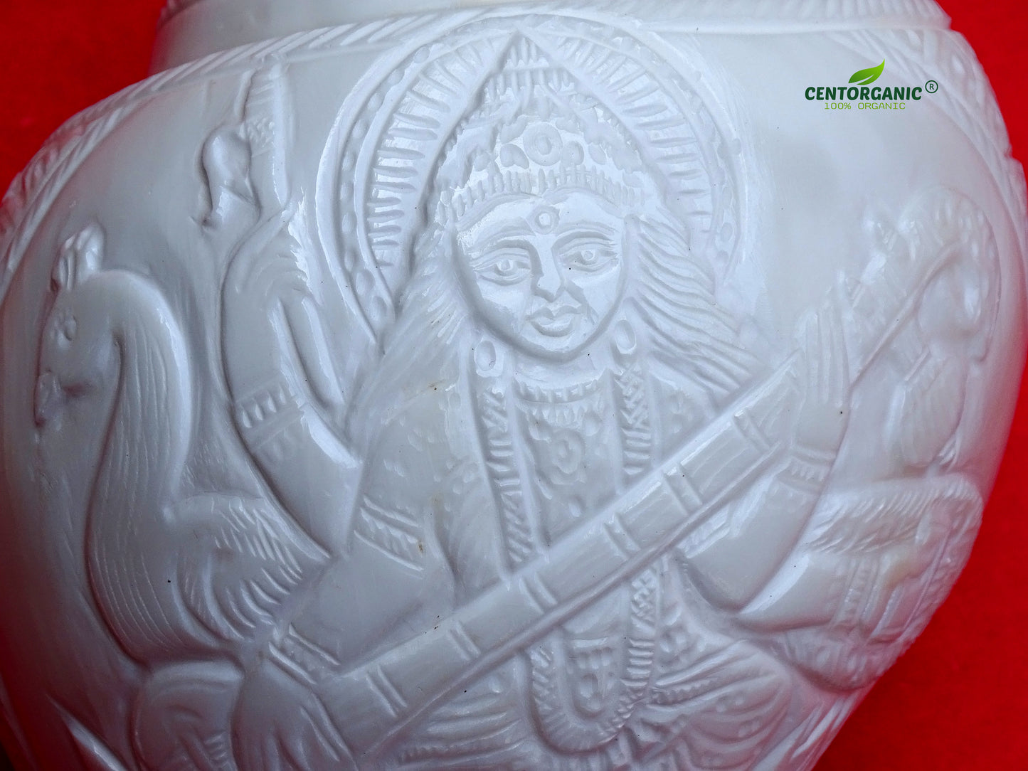 Centorganic Original Shankh Goddess Saraswati murti carving , Beautiful Handicraft big Carving Blowing Shankh, Natural Conch Shell Horn Rare Collectibles (22 CM, 1200 GRAMS)