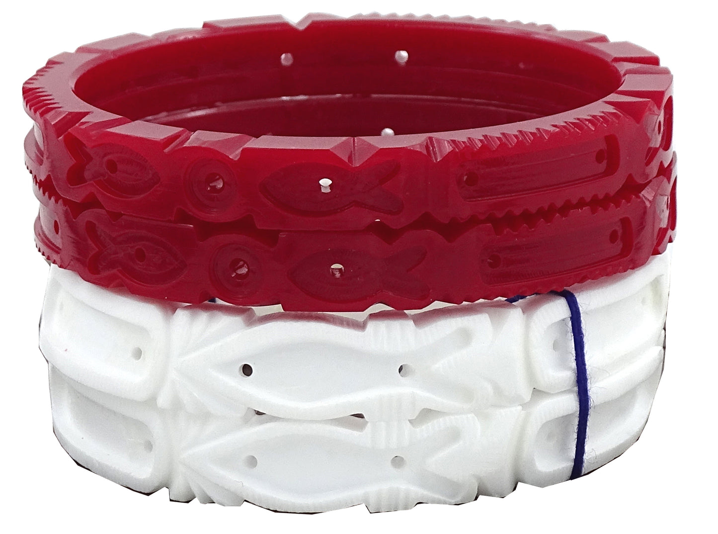 Centorganic Sona Badhano Sakha Pola for women (Small Fish Design), one pair each of sakha and red pola with free wooden jewellery box. (Design code: CS720BA)