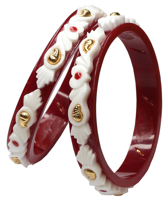 Centorganic Fashion sankha pola bangles for women, 1 pair of Fashion Imitation Kargil Sankha, 2 iron noa, with free wooden jewellery box. (Design code: CSBM11)