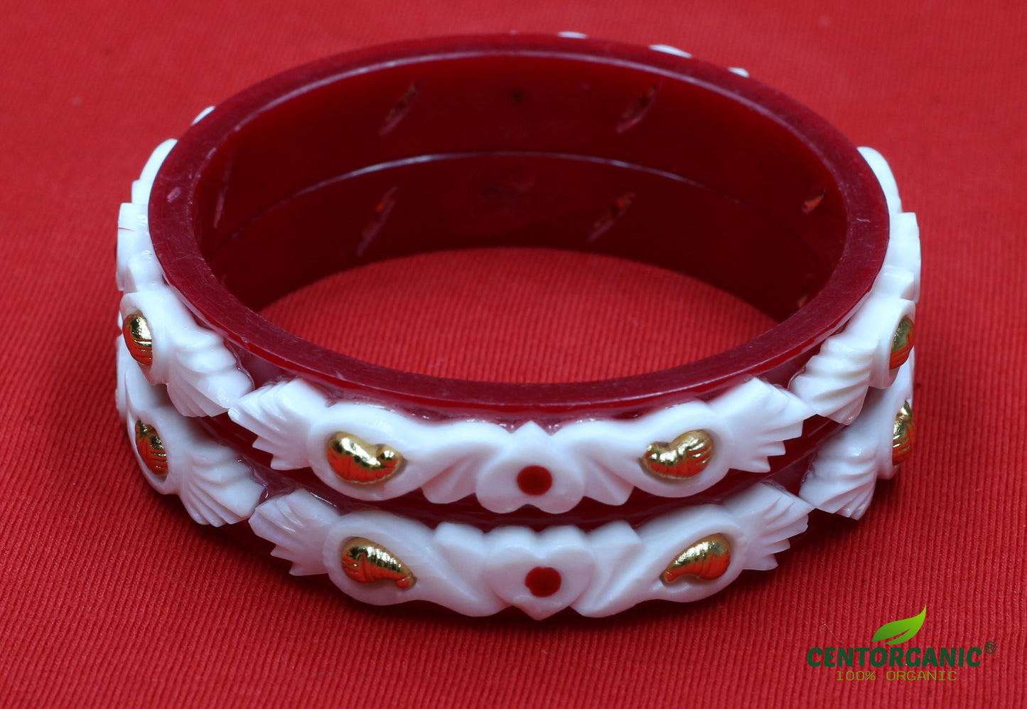 Centorganic Fashion sankha pola bangles for women, 1 pair of Fashion Imitation Kargil Sankha, 2 iron noa, with free wooden jewellery box. (Design code: CSBM11)