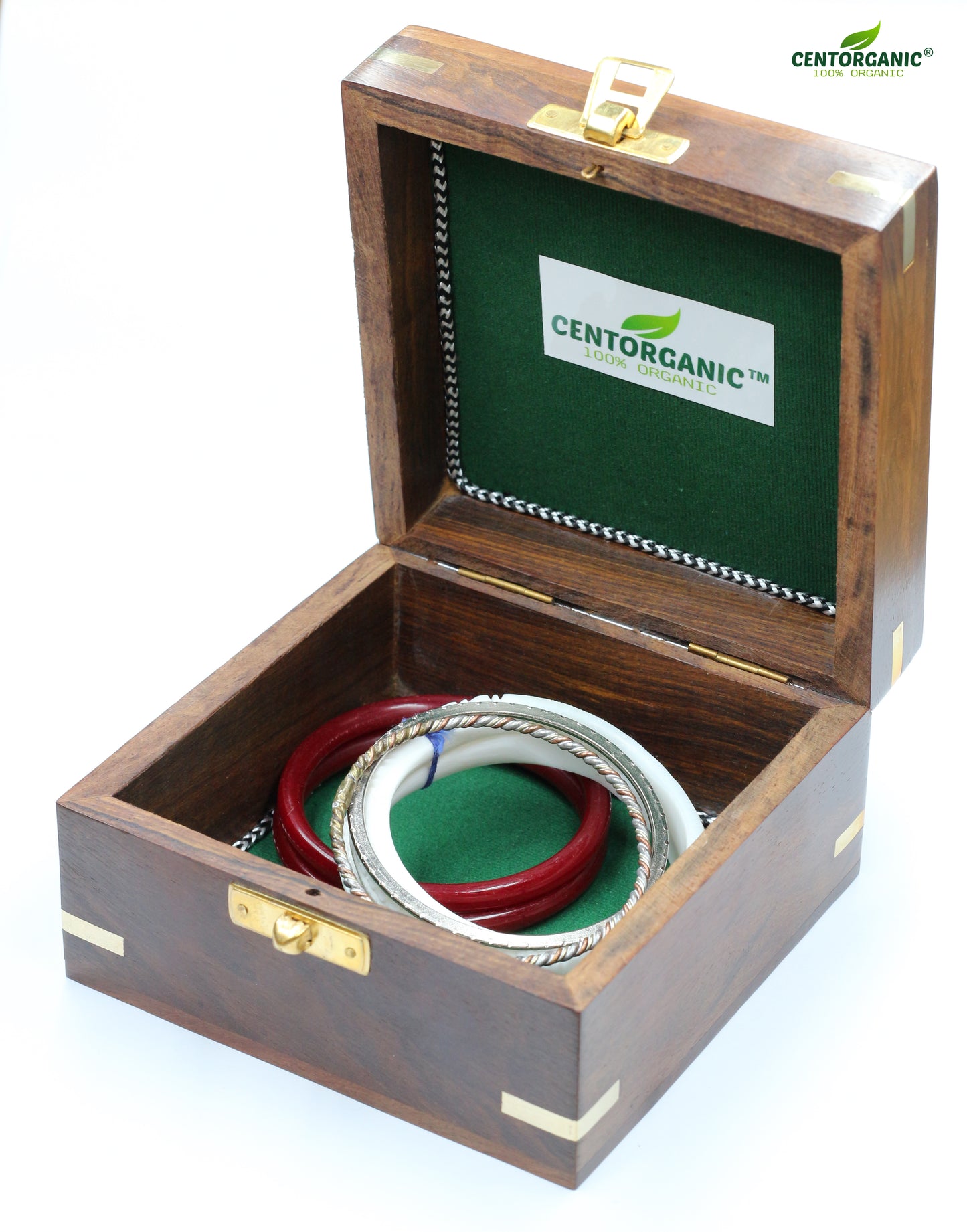 Centorganic Cutting Design sankha pola bangles for women, 1 pair of sankha, 1 pair of red pola, 2 iron noa, with free wooden jewellery box. (Design code: CSBM03)