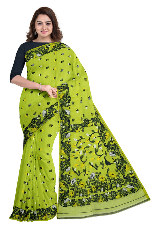 Centorganic Dhakai Soft Jamdani Bengal saree for women, All Over Weaving Botgach Design Jamdani, Without Blouse Piece