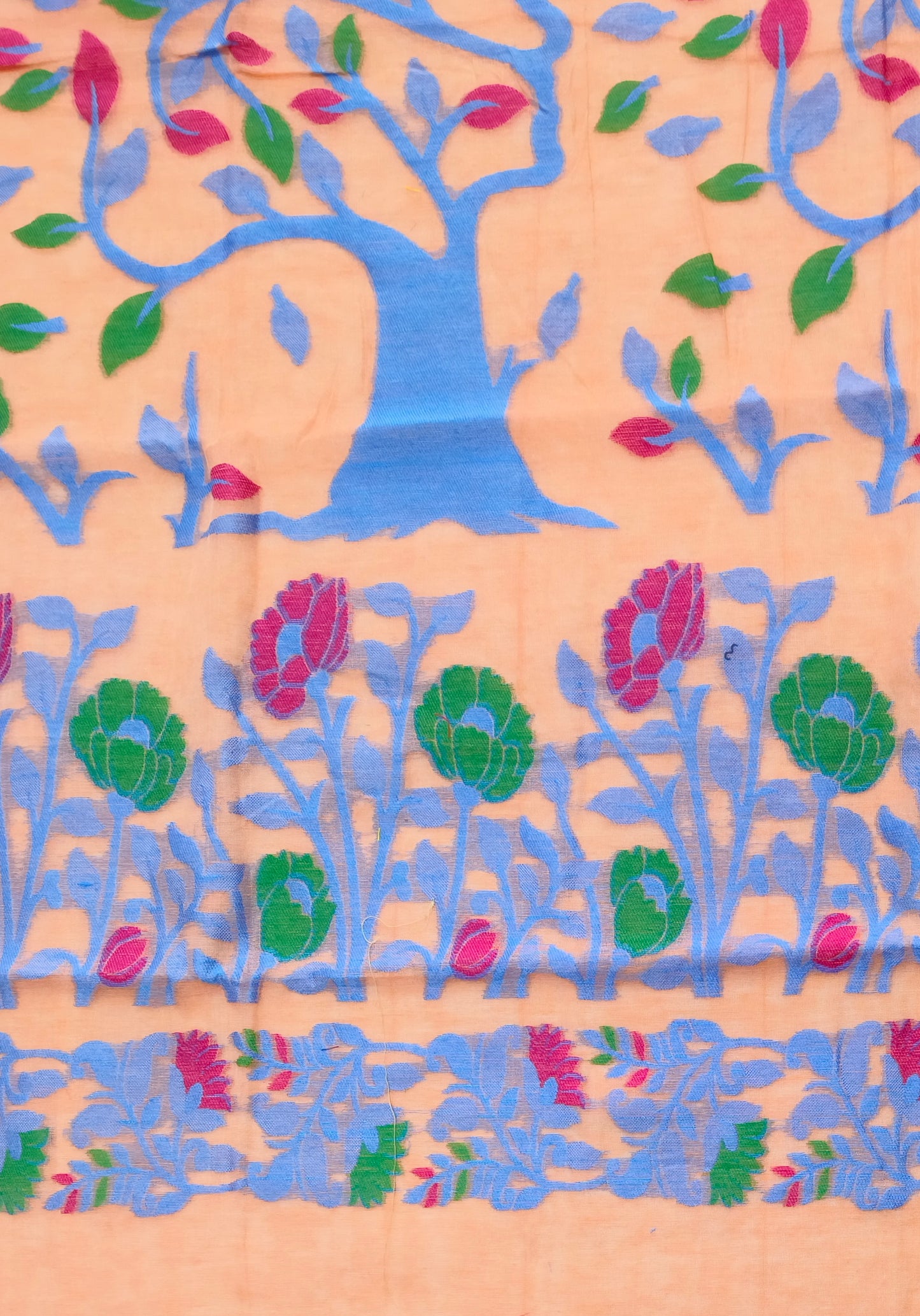 Dhakai Soft Jamdani Bengal saree for women Peach Colour, All Over Weaving Botgach Design