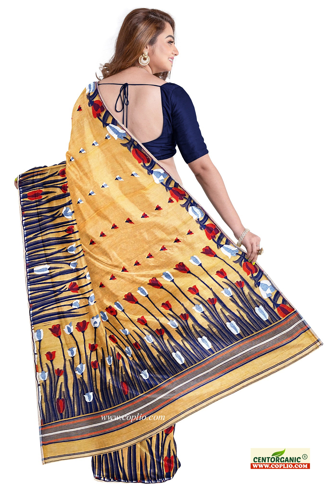 Dhakai Soft Jamdani Bengal saree for women Light Brown Colour All Over Tulip weaving Design