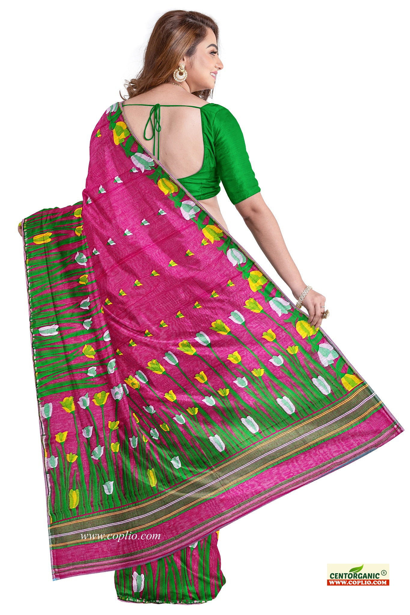 Dhakai Soft Jamdani Bengal saree for women pink colour, All Over Tulip weaving Design
