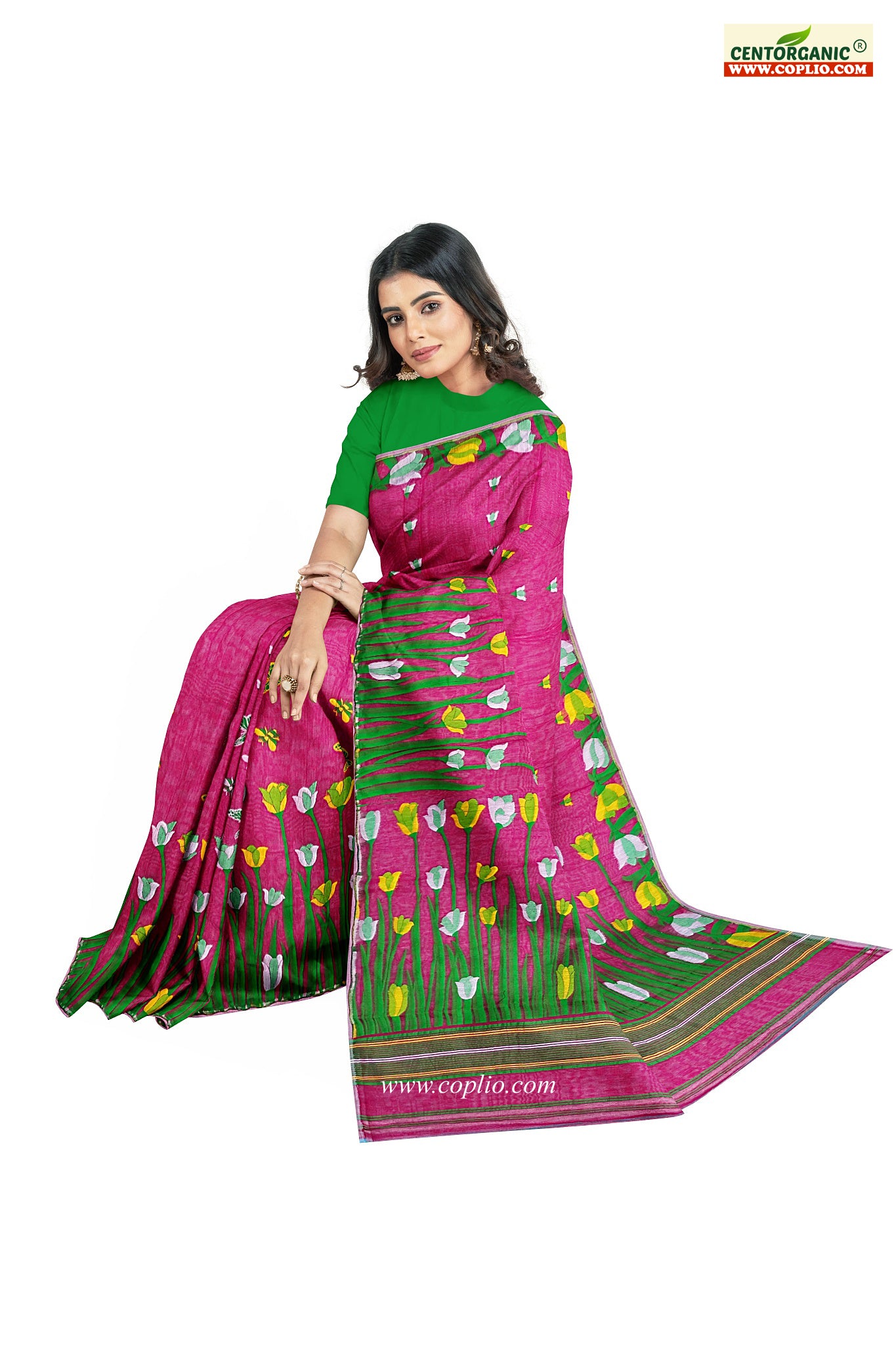 Dhakai Soft Jamdani Bengal saree for women pink colour, All Over Tulip weaving Design