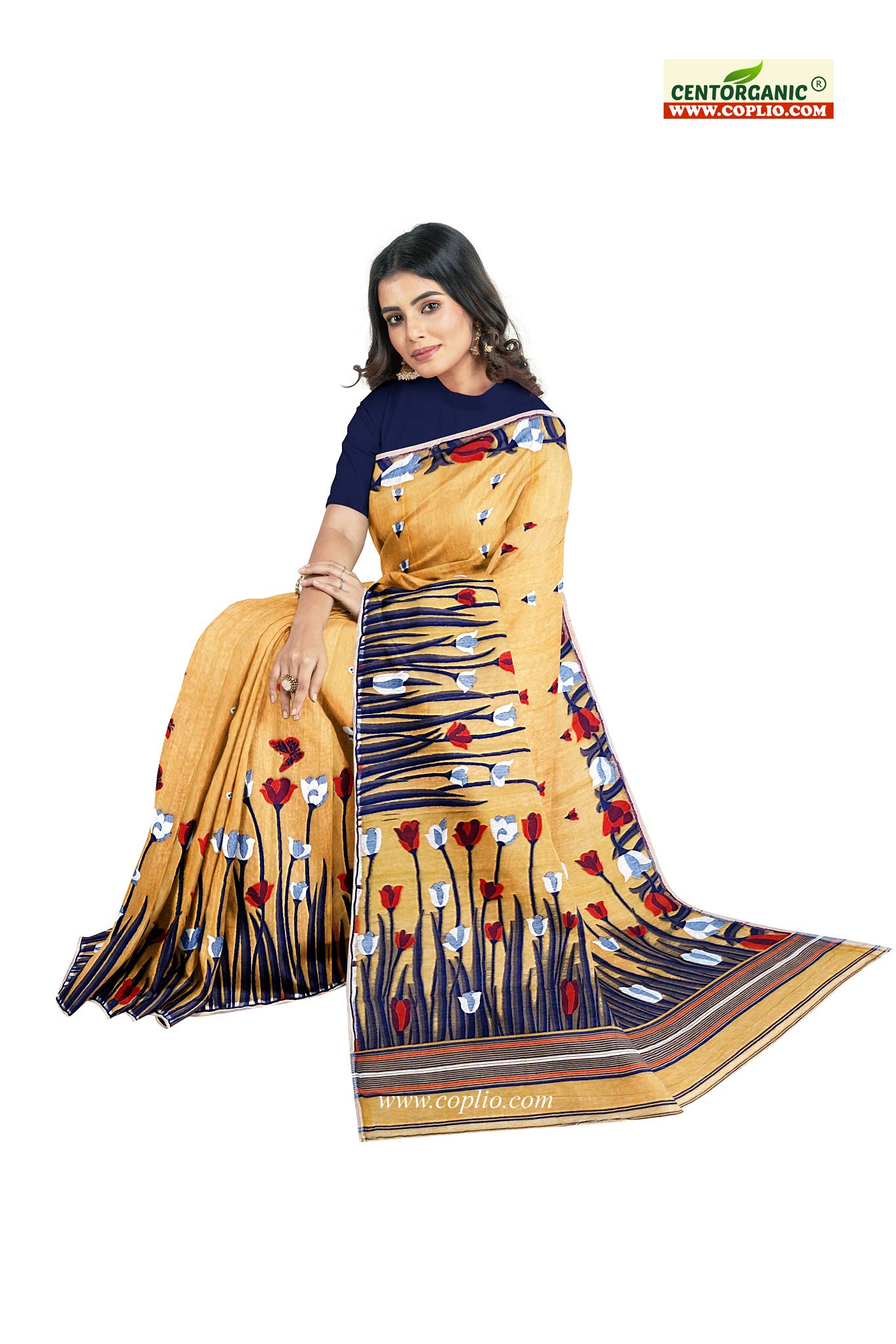 Dhakai Soft Jamdani Bengal saree for women Light Brown Colour All Over Tulip weaving Design