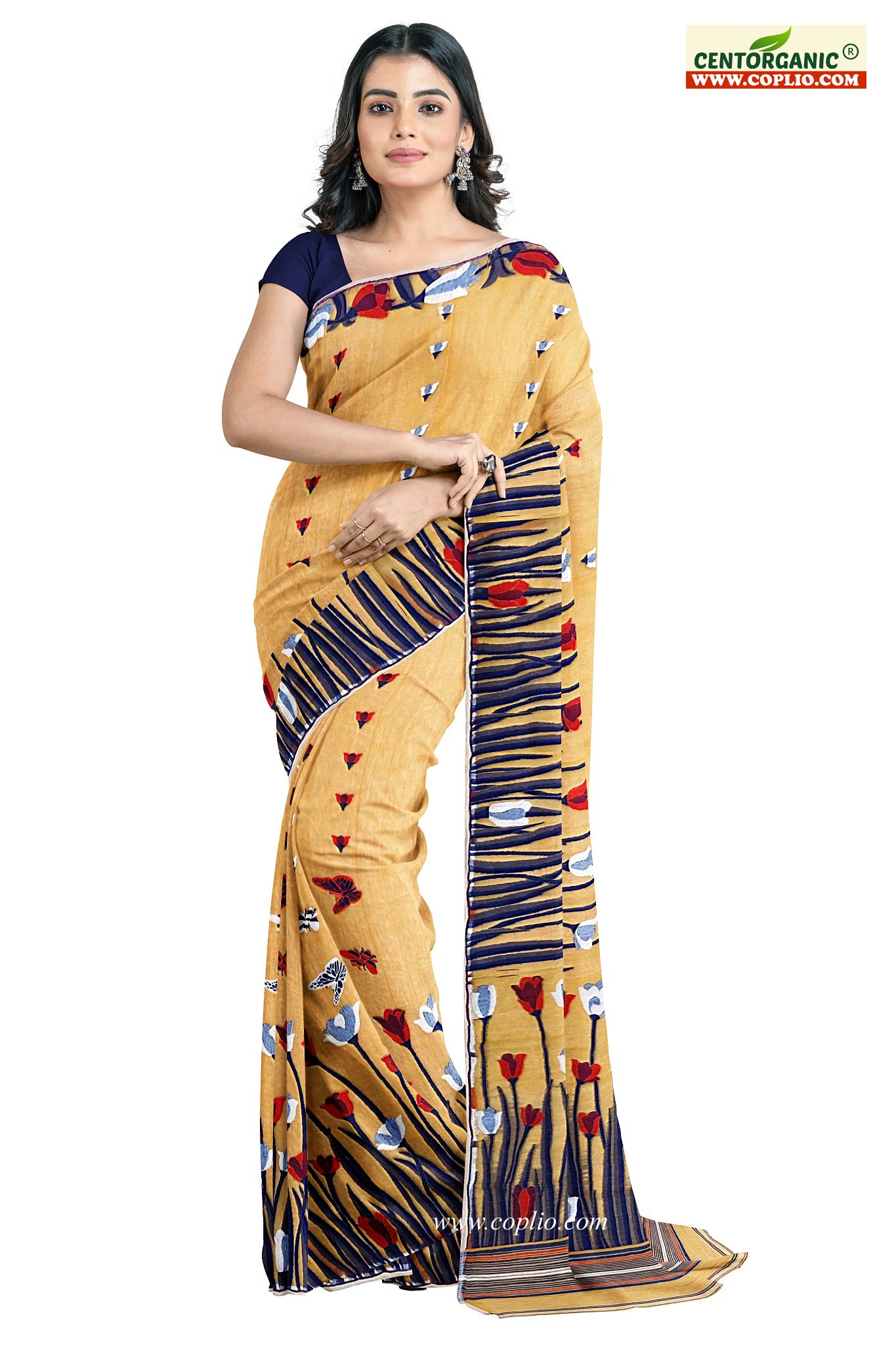 Dhakai Soft Jamdani Bengal saree for women Light Brown Colour All Over Tulip weaving Design