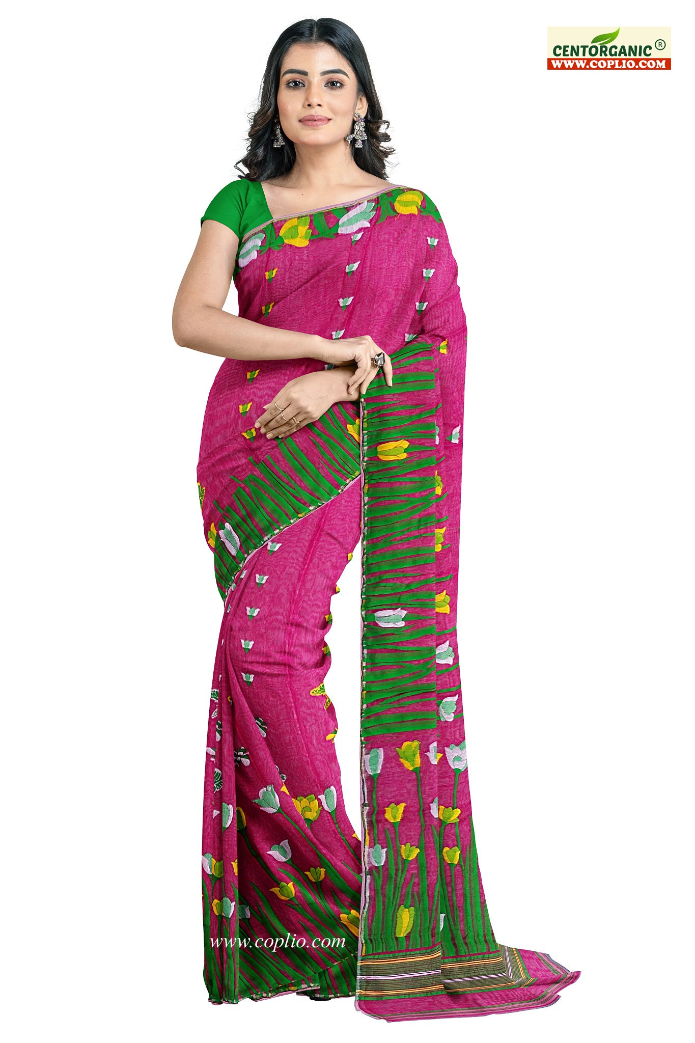 Dhakai Soft Jamdani Bengal saree for women pink colour, All Over Tulip weaving Design