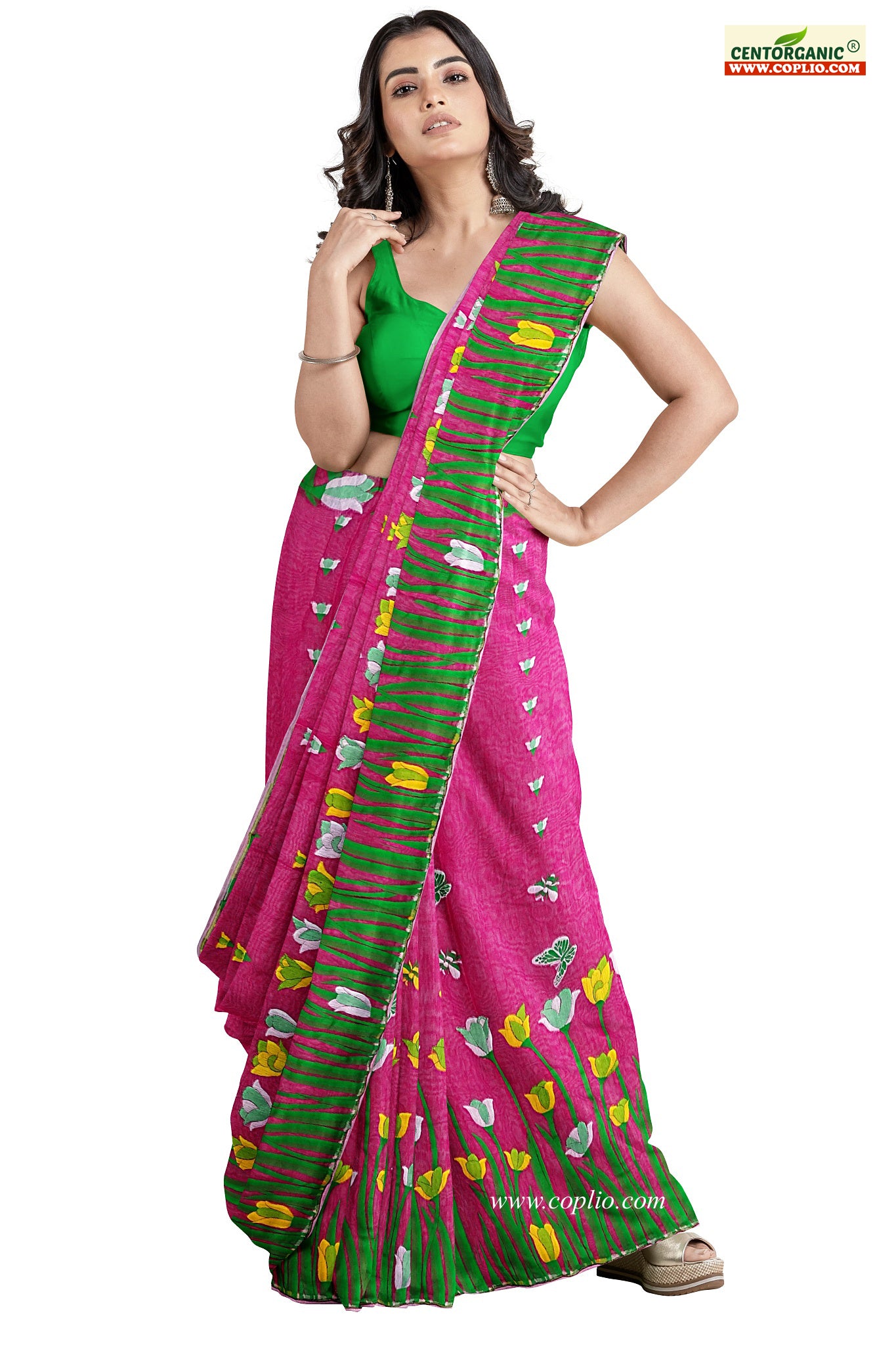 Dhakai Soft Jamdani Bengal saree for women pink colour, All Over Tulip weaving Design