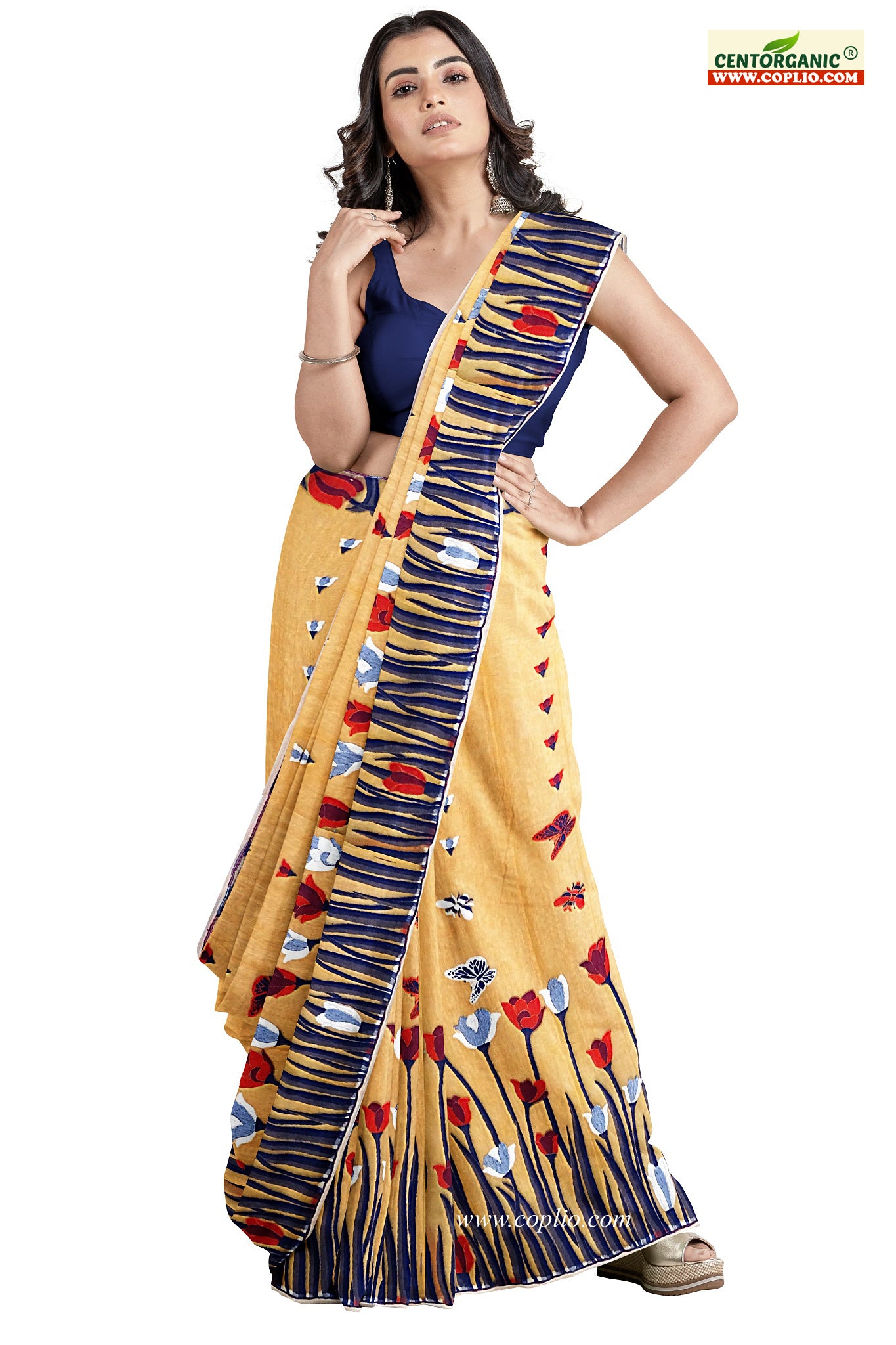 Dhakai Soft Jamdani Bengal saree for women Light Brown Colour All Over Tulip weaving Design