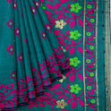 Dhakai Soft Jamdani Bengal saree for women Dark Green and Pink colour combination, All Over Weaving Design Lota Pata Phool