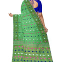 Dhakai Soft Jamdani Bengal saree for women Green Colour with Copper Zari, All Over Weaving Design