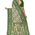 Dhakai Soft Jamdani Bengal saree for women Ivory and Green Combination, All over Floral Design