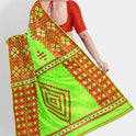 Dhakai Soft Jamdani Bengal saree for women Light Green and Red Combination, All over red thread Design