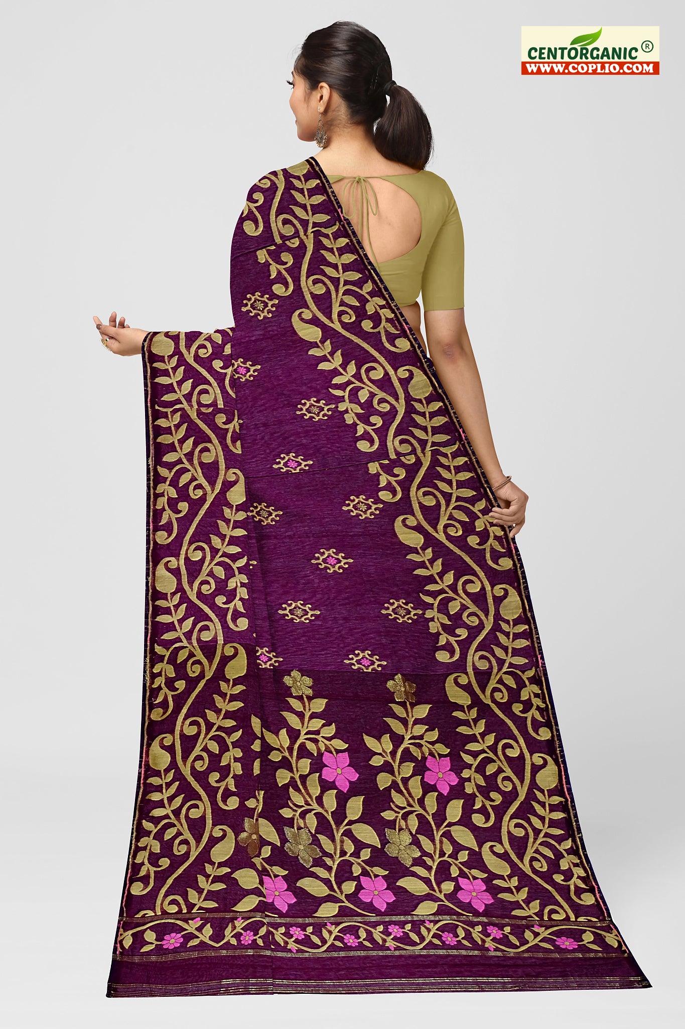 Dhakai Soft Jamdani Bengal saree for women Violet Colour, All over Floral Design