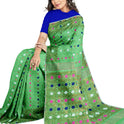 Dhakai Soft Jamdani Bengal saree for women Green Colour with Copper Zari, All Over Weaving Design