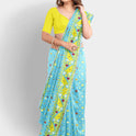 Dhakai Soft Jamdani Bengal saree for women Sky blue and Yellow Combination, All over Traditional Korat Design