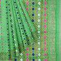 Dhakai Soft Jamdani Bengal saree for women Green Colour with Copper Zari, All Over Weaving Design