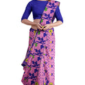 Dhakai Soft Jamdani Bengal saree for women Pink and Blue Combination, All Over Weaving Floral Design.