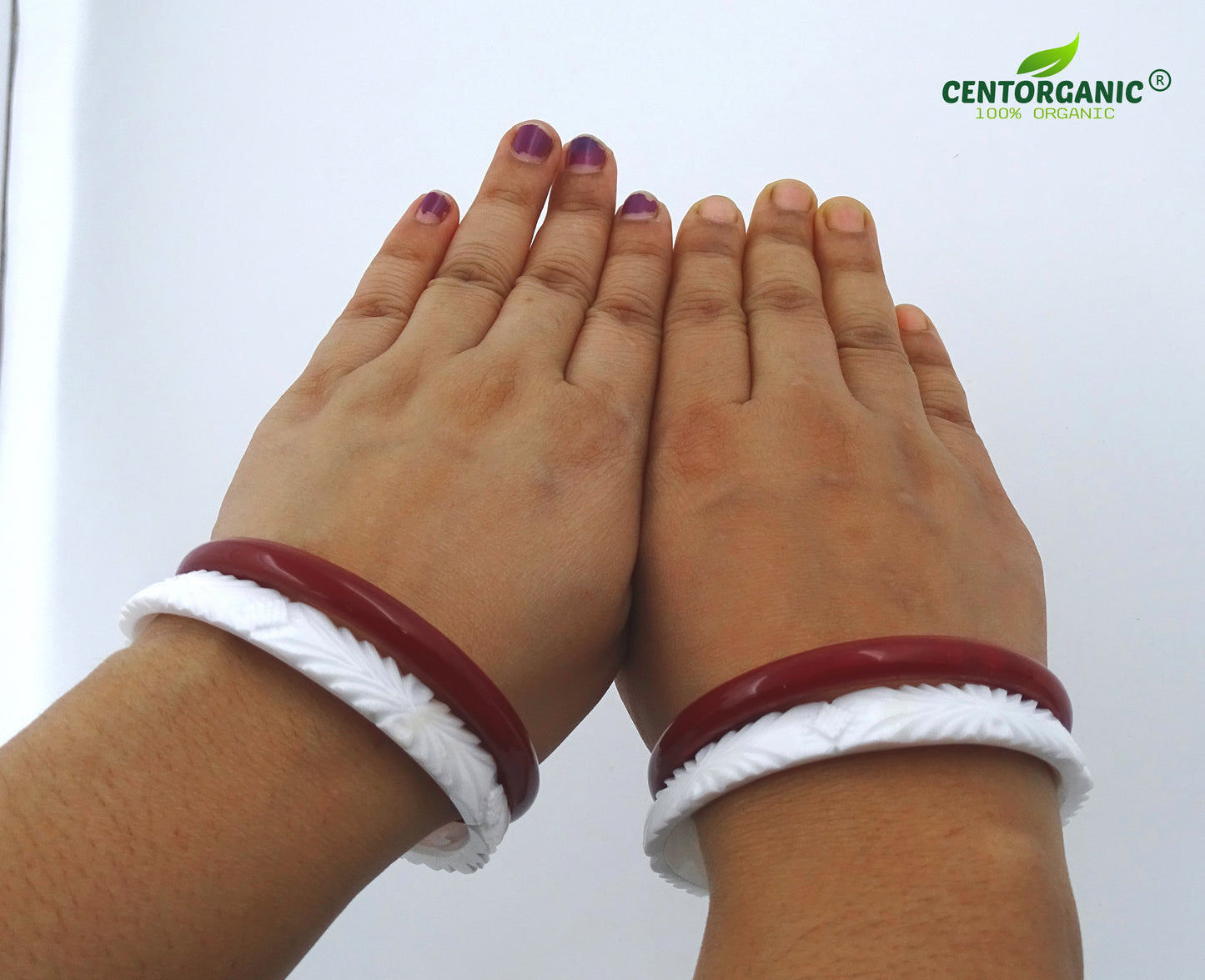 Centorganic Chur Sankha Pola bangles for women, a pair of original sankha and bengali pola (Design code: CSAPO84)