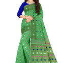 Dhakai Soft Jamdani Bengal saree for women Green Colour with Copper Zari, All Over Weaving Design