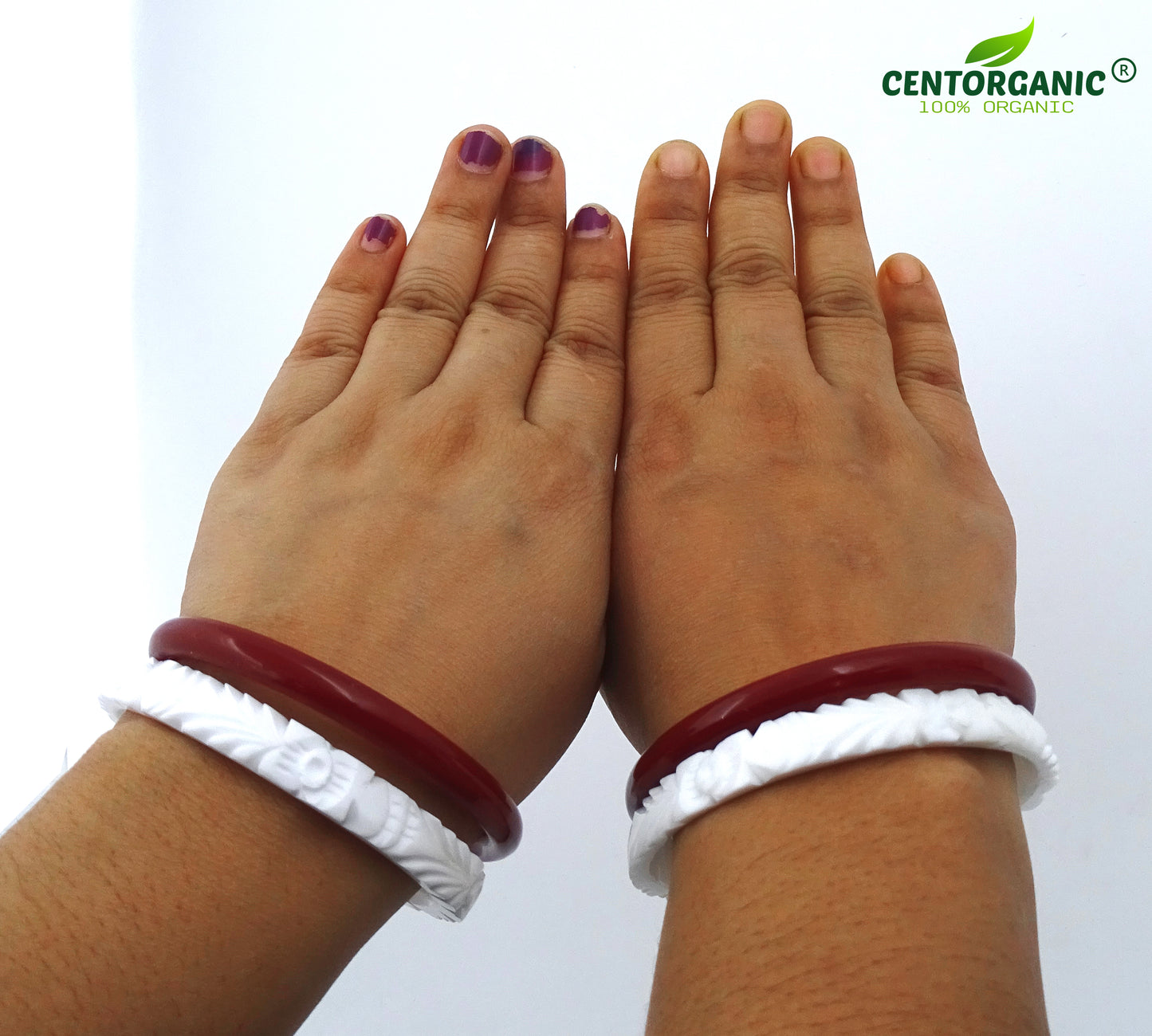 Centorganic Chur Sankha Pola bangles for women, a pair of original sankha and bengali pola (Design code: CSAPO81)