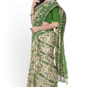 Dhakai Soft Jamdani Bengal saree for women Ivory and Green Combination, All over Floral Design