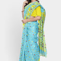 Dhakai Soft Jamdani Bengal saree for women Sky blue and Yellow Combination, All over Traditional Korat Design