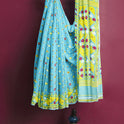 Dhakai Soft Jamdani Bengal saree for women Sky blue and Yellow Combination, All over Traditional Korat Design