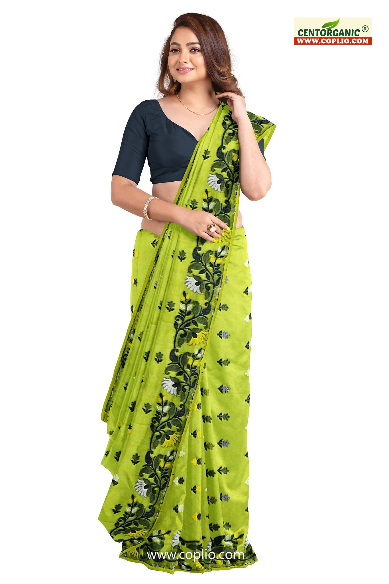 Dhakai Soft Jamdani Bengal saree for women Green Colour, All Over Weaving Botgach Design