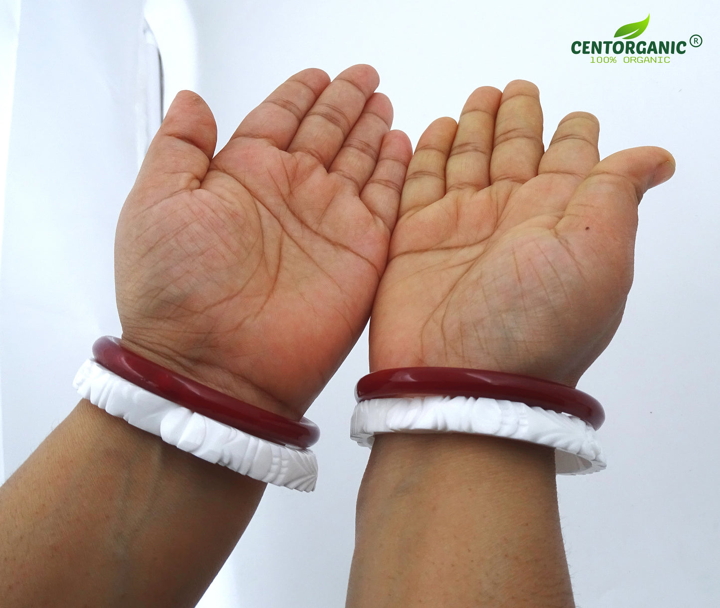 Centorganic Chur Sankha Pola bangles for women, a pair of original sankha and bengali pola (Design code: CSAPO81)