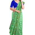 Dhakai Soft Jamdani Bengal saree for women Green Colour with Copper Zari, All Over Weaving Design