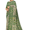 Dhakai Soft Jamdani Bengal saree for women Ivory and Green Combination, All over Floral Design