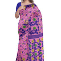 Dhakai Soft Jamdani Bengal saree for women Pink and Blue Combination, All Over Weaving Floral Design.