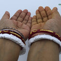 Centorganic sakha pola bangles for women, one pair each of sakha, red pola and iron noa, with free wooden jewellery box. (Design code: CSBM36)