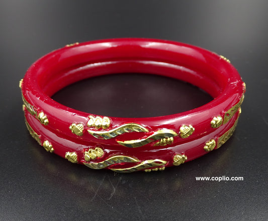 Red Pola Bangle Gold Plated, Design: 8MMSS