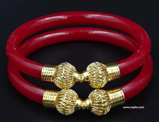 Gold Plated Mukh Red Pola Bangle